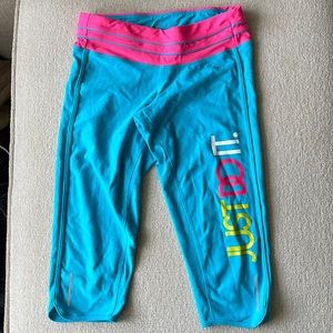 Neon Pink/Blue “Just Do It” Nike Running Leggings, EUC, Small